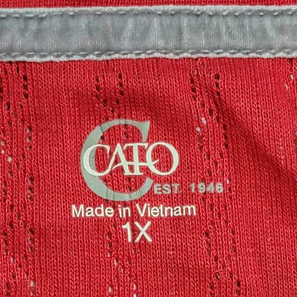 Cato Red Henley Round Neck Top 1X Plus Lightweight Soft Stretchy Long Sleeves - Picture 4 of 6